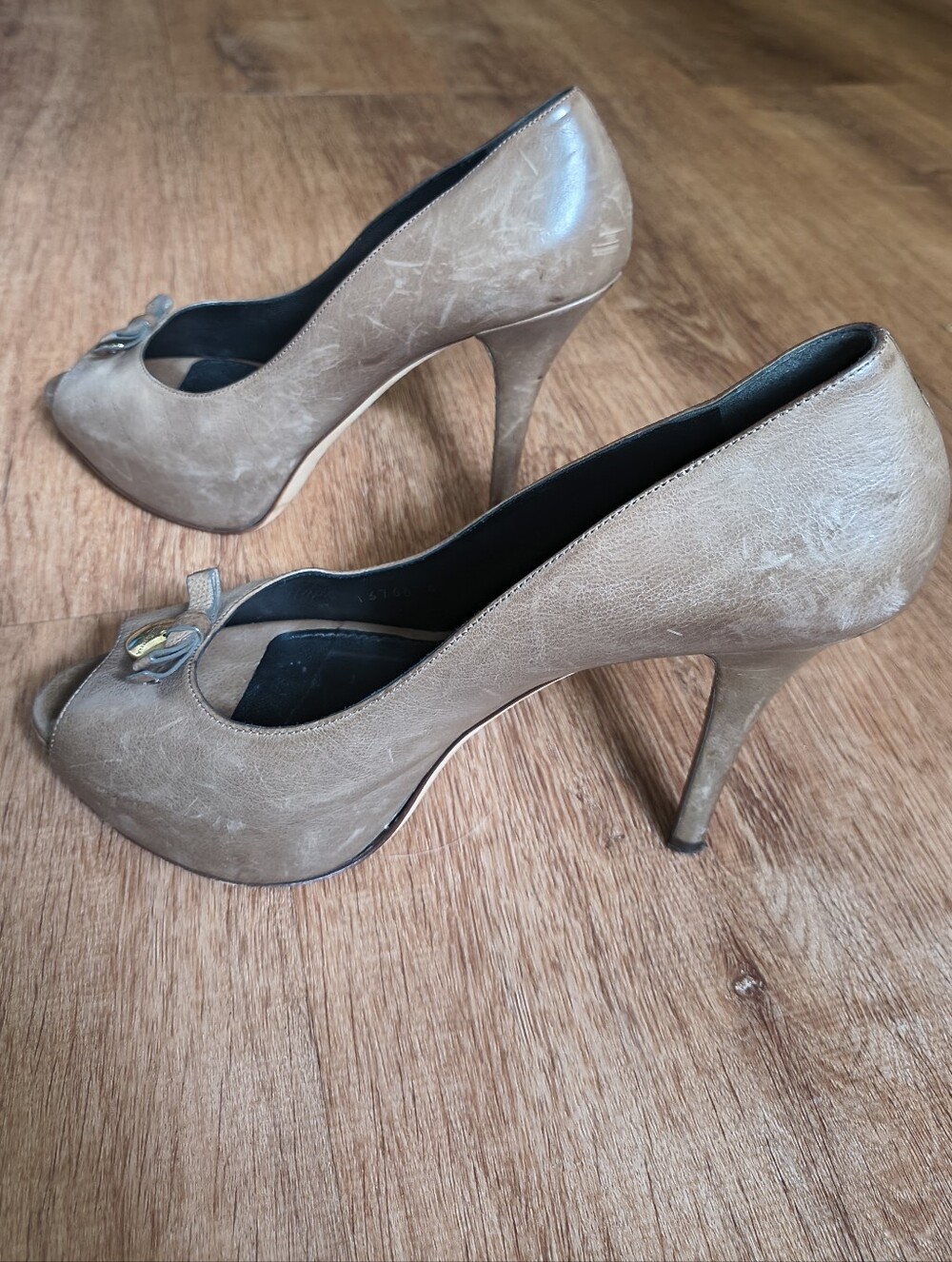 Dolce & Gabbana Beige Peep-Toe High Heel Pumps with Bow Accent